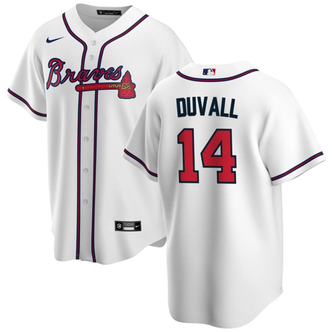 Men's Atlanta Braves #14 Adam Duvall White Cool Base Stitched Baseball Jersey